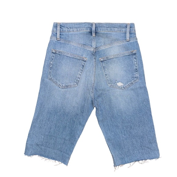 FRAME Le Vintage Bermuda Jean Short Raw Edge Miranda Sand Black Caviar - Picture 5 of 9